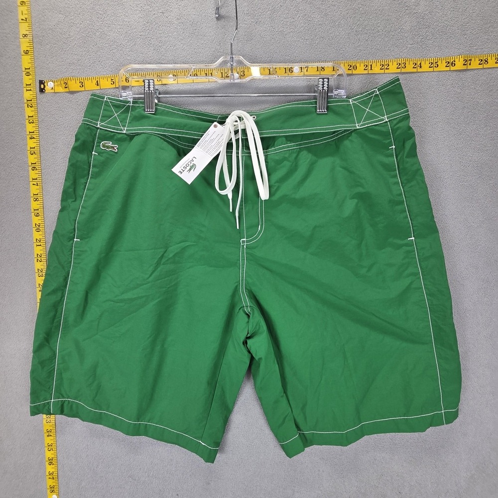 Lacoste Shorts Mens XL Green Board Swim Trunks Drawstring Back Pocket